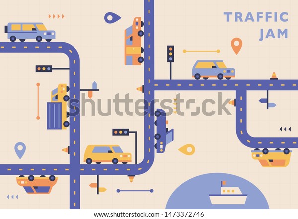 Maps Roads Cars Flat Design Style 스톡 벡터(로열티 프리) 1473372746 | Shutterstock