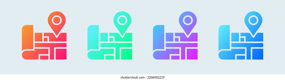 Maps solid icon in gradient colors. Location pin signs vector illustration.