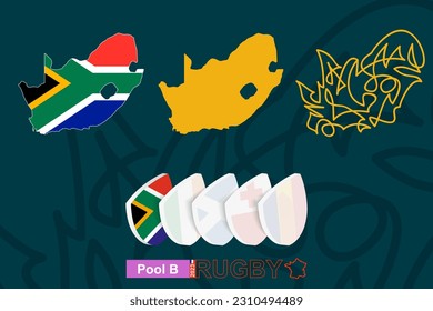 Maps of  South Africa in three versions for rugby international championship. Abstract background.