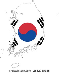 Maps of South Korea with South Korea Flag Asian Country