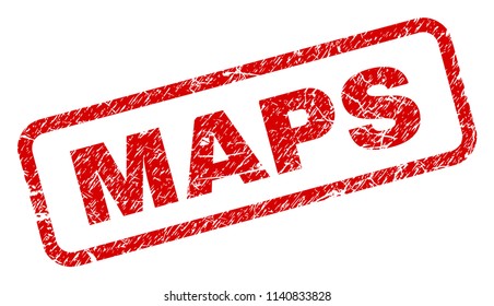 MAPS stamp seal print with grunge style. Red vector rubber print of MAPS label with unclean texture. Text label is placed inside rounded rectangle frame.