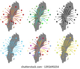 Maps of Sweden with fireworks