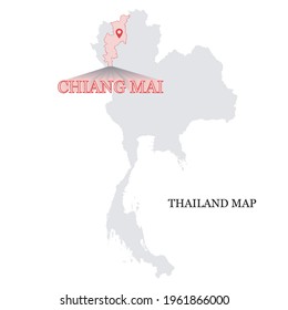 Mapas de Tailandia con mapas rojos en color rosa suave de la provincia de Chiang Mai 