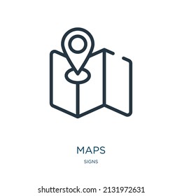 mapea el icono de línea delgada. mapa, colocar iconos lineales desde el signo de contorno aislado del concepto de signos. Elemento de símbolo de ilustración vectorial para diseño web y aplicaciones.