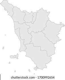 Maps of tuscany with provinces. Italian region. Gray backgrounds.