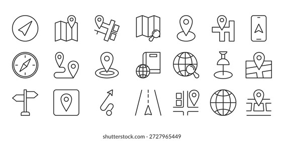 MAPS web banner icon set outline multistyle vector illustrations concept