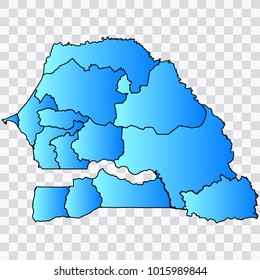 Map-Senegal map. Each city and border has separately. Bluish blue. Vector illustration Eps 10.