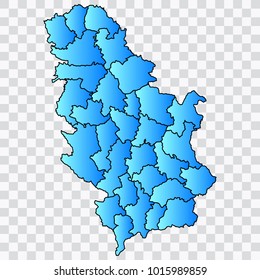 Map-Serbia map. Each city and border has separately. Bluish blue. Vector illustration Eps 10.
