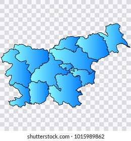 Map-Slovenia map. Each city and border has separately. Bluish blue. Vector illustration Eps 10.