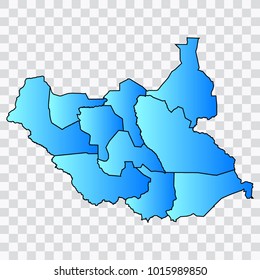 Map-SouthSudan map. Each city and border has separately. Bluish blue. Vector illustration Eps 10.