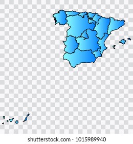 Map-Spain map. Each city and border has separately. Bluish blue. Vector illustration Eps 10.