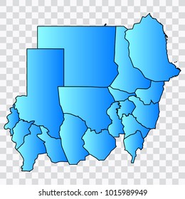 Map-Sudan map. Each city and border has separately. Bluish blue. Vector illustration Eps 10.