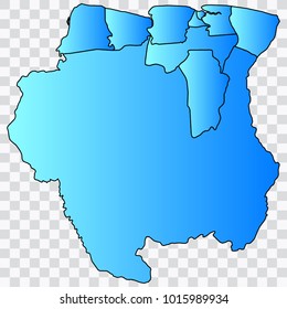 Map-Suriname map. Each city and border has separately. Bluish blue. Vector illustration Eps 10.