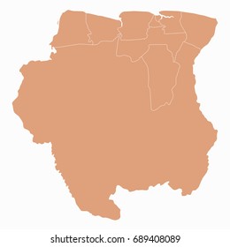 Map-Suriname map. Each city and border has separately. 