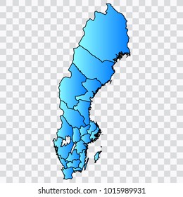 Map-Sweden map. Each city and border has separately. Bluish blue. Vector illustration Eps 10.