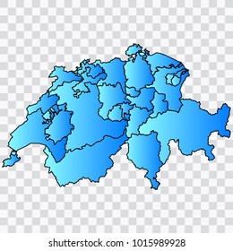 Map-Switzerland map. Each city and border has separately. Bluish blue. Vector illustration Eps 10.