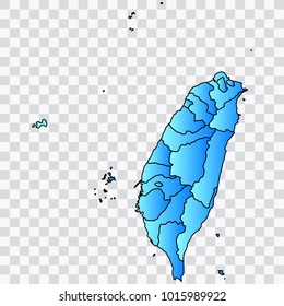 Map-Taiwan map. Each city and border has separately. Bluish blue. Vector illustration Eps 10.