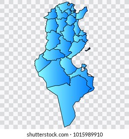 Map-Tunisia map. Each city and border has separately. Bluish blue. Vector illustration Eps 10.