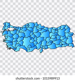 Map-Turkey map. Each city and border has separately. Bluish blue. Vector illustration Eps 10.