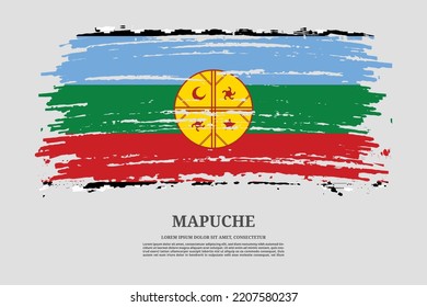 Mapuche flag with brush stroke effect and information text poster, vector background