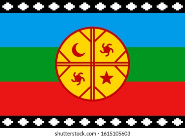 Mapuche flag, emblem of the Mapuche Nation in Chile and Argentina, symbol of Chilean protests. Vector design illustration.