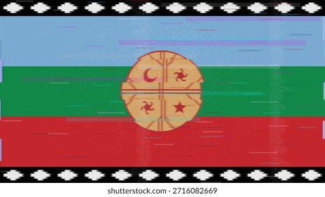 Vetor de bandeira de falha Mapuche, distorção dividida RGB, ilustração de quadro de vídeo abstrato digital
