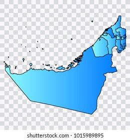 Map-UnitedArabEmirates map. Each city and border has separately. Bluish blue. Vector illustration Eps 10.