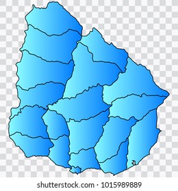 Map-Uruguay map. Each city and border has separately. Bluish blue. Vector illustration Eps 10.