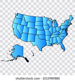 Map-Usa map. Each city and border has separately. Bluish blue. Vector illustration Eps 10.