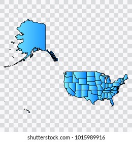 Map-UsaMercator map. Each city and border has separately. Bluish blue. Vector illustration Eps 10.
