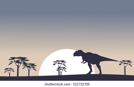 Mapusaurus on the field scenery silhouettes