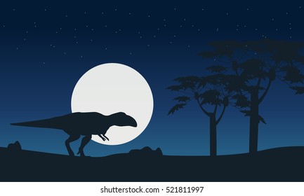 Mapusaurus on hill at night scenery silhouettes