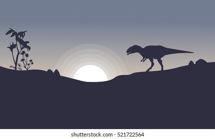 Mapusaurus on the hill scenery of silhouettes