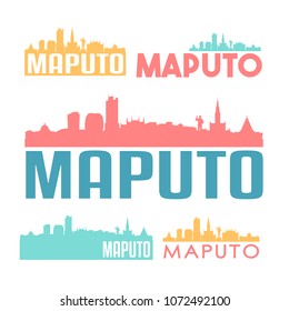 Maputo Mozambique Flat Icon Skyline Vector Silhouette Design Set