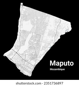 Mapa de Maputo, Mozambique. Mapa detallado de la zona administrativa de la ciudad de Maputo. Panorama del paisaje urbano. Ilustración vectorial libre de regalías. Hoja de ruta con autopistas, ríos.