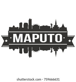 Maputo Mozambique Skyline Silhouette Design City Vector Art Famous Buildings Stamp Stencil.