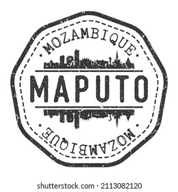 Maputo, Mozambique Stamp Skyline Postmark. Silhouette Postal Passport. City Round Vector Icon. Vintage Postage Design.