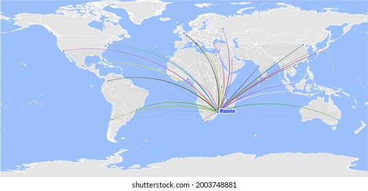 Maputo-Mozambique is shown on vector globe map. The map shows Maputo-Mozambique 's location in the world.