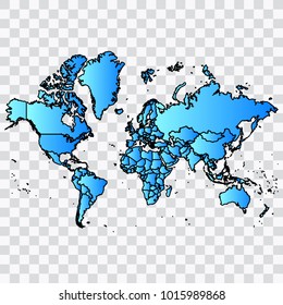 Map-World map. Each city and border has separately. Bluish blue. Vector illustration Eps 10.