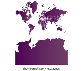 Map-worldKashmir2WithAntarcticaLow map. Each city and border has separately. Vector illustration eps 10.