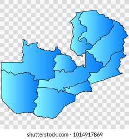 Map-Zambia map. Each city and border has separately. Bluish blue. Vector illustration Eps 10.