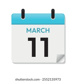 11 de março. 11 de março. Página de Calendário em Design Simples. Mês. Diariamente. Vetor azul. Ícone Data. Conceito de tempo. Símbolo de Ilustração de Dia.