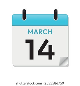 Mar 14th. March Fourteenth. Calendar Page in Flat Design. Month. Daily. Blue Vector. Date Icon. Day Illustration Symbol. Time Concept.