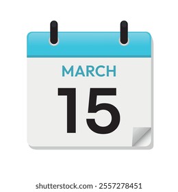 Mar 15th. March Fifteenth. Calendar Page in Flat Design. Month. Daily. Blue Vector. Date Icon. Time Concept. Day Illustration Symbol.