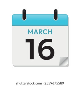 Mar 16th. March Sixteenth. Calendar Page in Flat Design. Month. Daily. Blue Vector. Date Icon. Day Illustration Symbol. Time Concept.