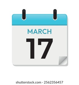 Mar 17th. March Seventeenth. Calendar Page in Flat Design. Month. Daily. Blue Vector. Date Icon. Time Concept. Day Illustration Symbol.