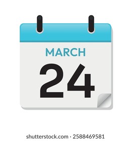 Mar 24th. March Twenty Fourth. Calendar Page in Flat Design. Month. Daily. Blue Vector. Date Icon. Day Illustration Symbol. Time Concept.