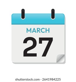 Mar 27th. March Twenty Seventh. Calendar Page in Flat Design. Month. Daily. Blue Vector. Date Icon. Day Illustration Symbol. Time Concept.