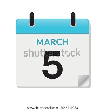 Mar 5th. March Fifth. Calendar Page in Flat Design. Month. Daily. Blue Vector. Date Icon. Time Concept. Day Illustration Symbol.