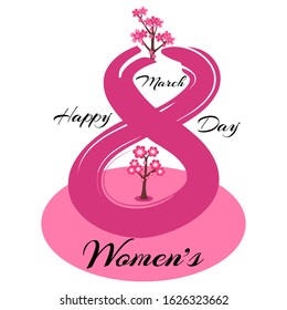 Mar. 8 concept, text design Happy Women's Day with flowers. Vector illustration. Templates for posters, cards, banners.